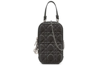 DIOR Lady Dior Sheepskin Cell Phone Pocket, One Shoulder Crossbody Portable Cell Phone Pouch Women's Black