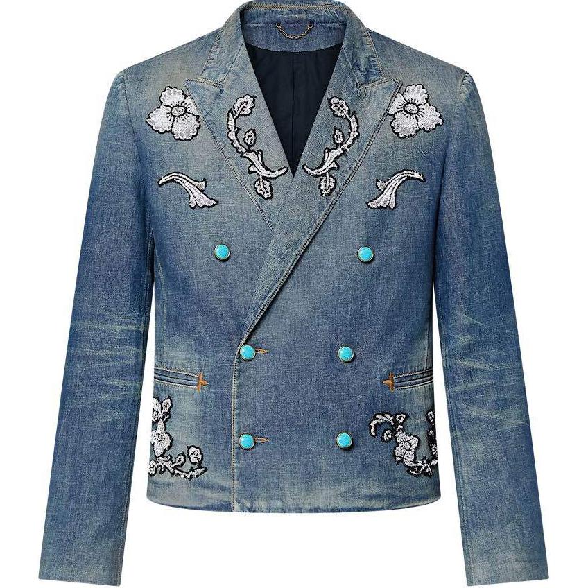 LOUIS VUITTON Embroidered Double-Breasted Cotton Chambray Jacket