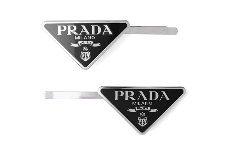 PRADA Triangle logo Hair Clips Set Of Two