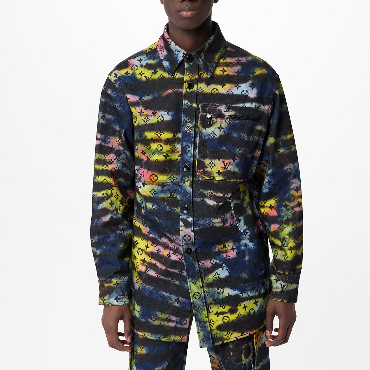 LOUIS VUITTON Printed Monogram Tie Dye Denim Shirt