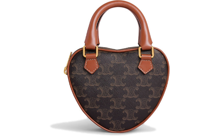 CELINE Triomphe Canvas With Calfskin Shoulder Bag, Crossbody Bag, Handbag Medium Size Women's Tawny