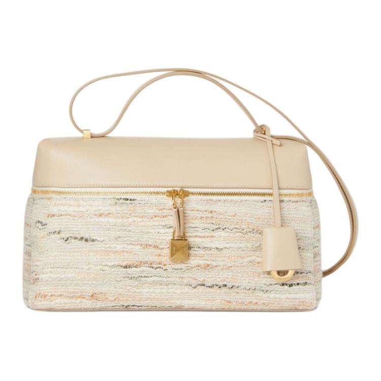 Loro Piana Linen With Acrylic Portable Crossbody Bag Shoulder Bag Women's Elegant Pink & Stone Color & Sun Gold