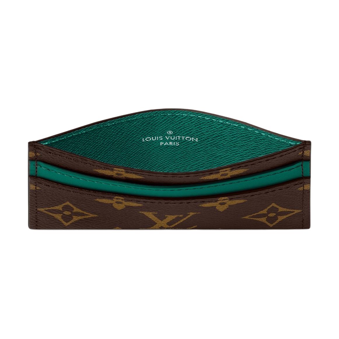 LOUIS VUITTON Leather Card Holder Unisex Green & Brown