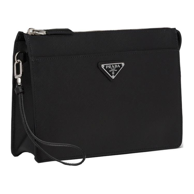 PRADA Saffiano Leather Clutch Men's Black