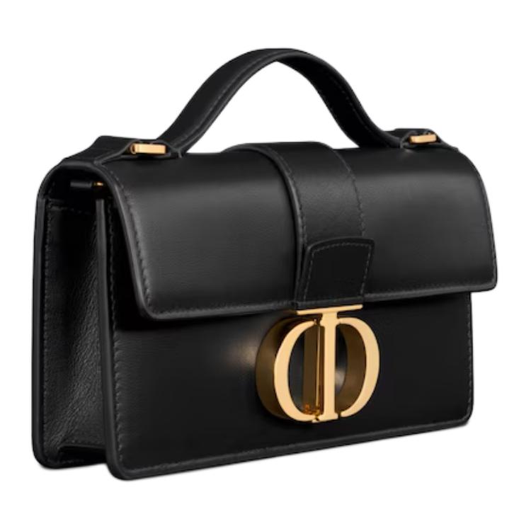 DIOR Smooth Cow Leather Handbag Shoulder Bag Crossbody Bag Mini Women's Black