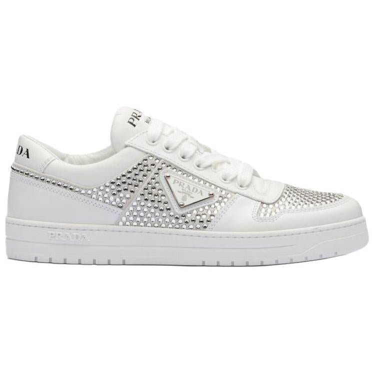 PRADA Crystal-embellished Leather Sneakers