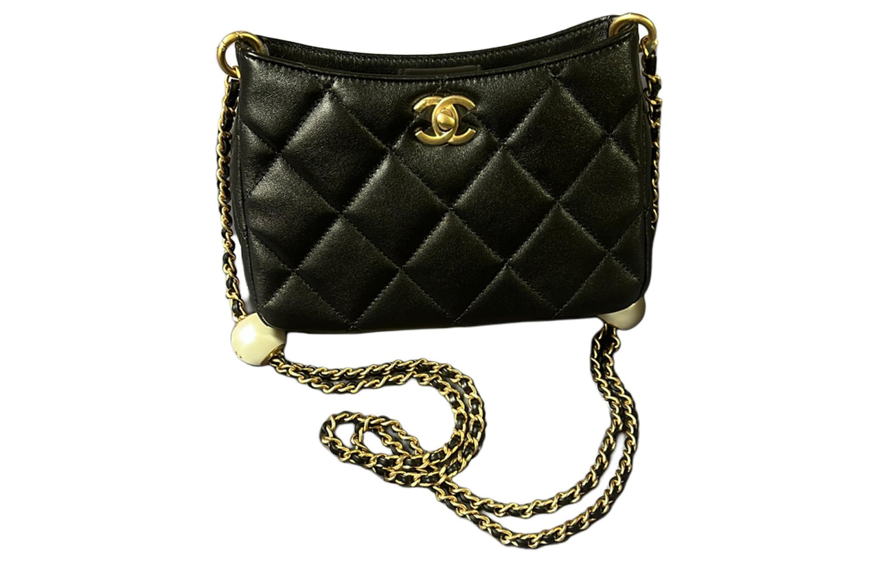 CHANEL Waxed Leather Hobo Bag Shoulder Bag Crossbody Bag Women's Black