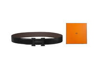 HERMES Togo Calfskin Leather Belts Men's Chocolate/Black Width: 3.2cm