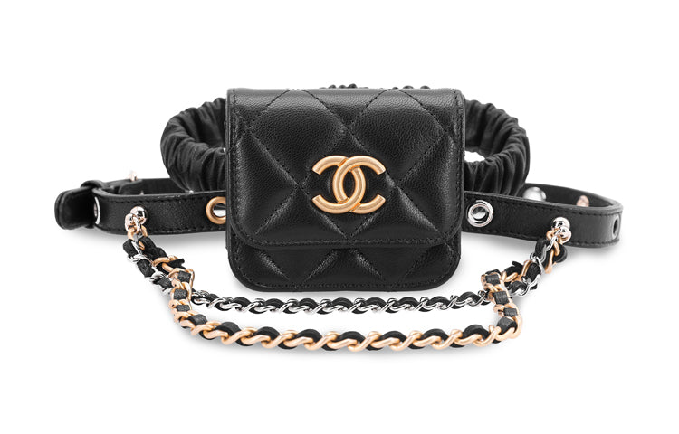 CHANEL With Sheepskin Leggings Headphone Set With Earphone Case Women's Black