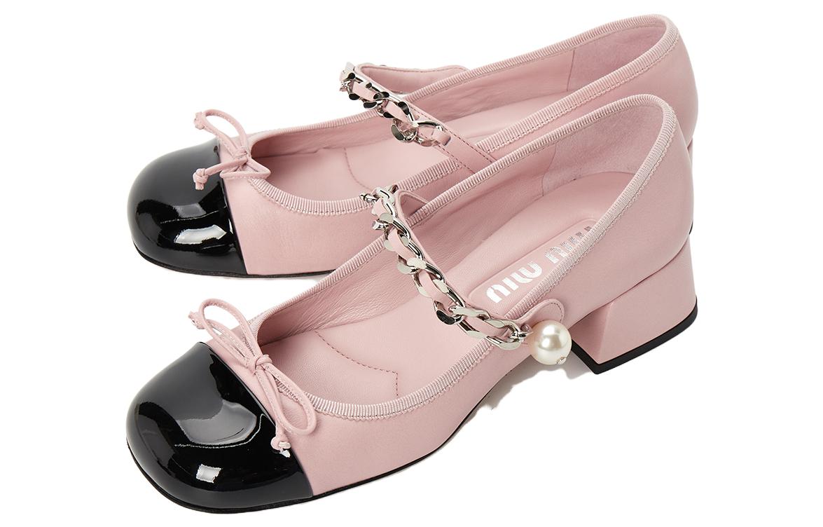 MIU MIU Chunky Heel Mary Jane Shoes 4cm Women's Pink