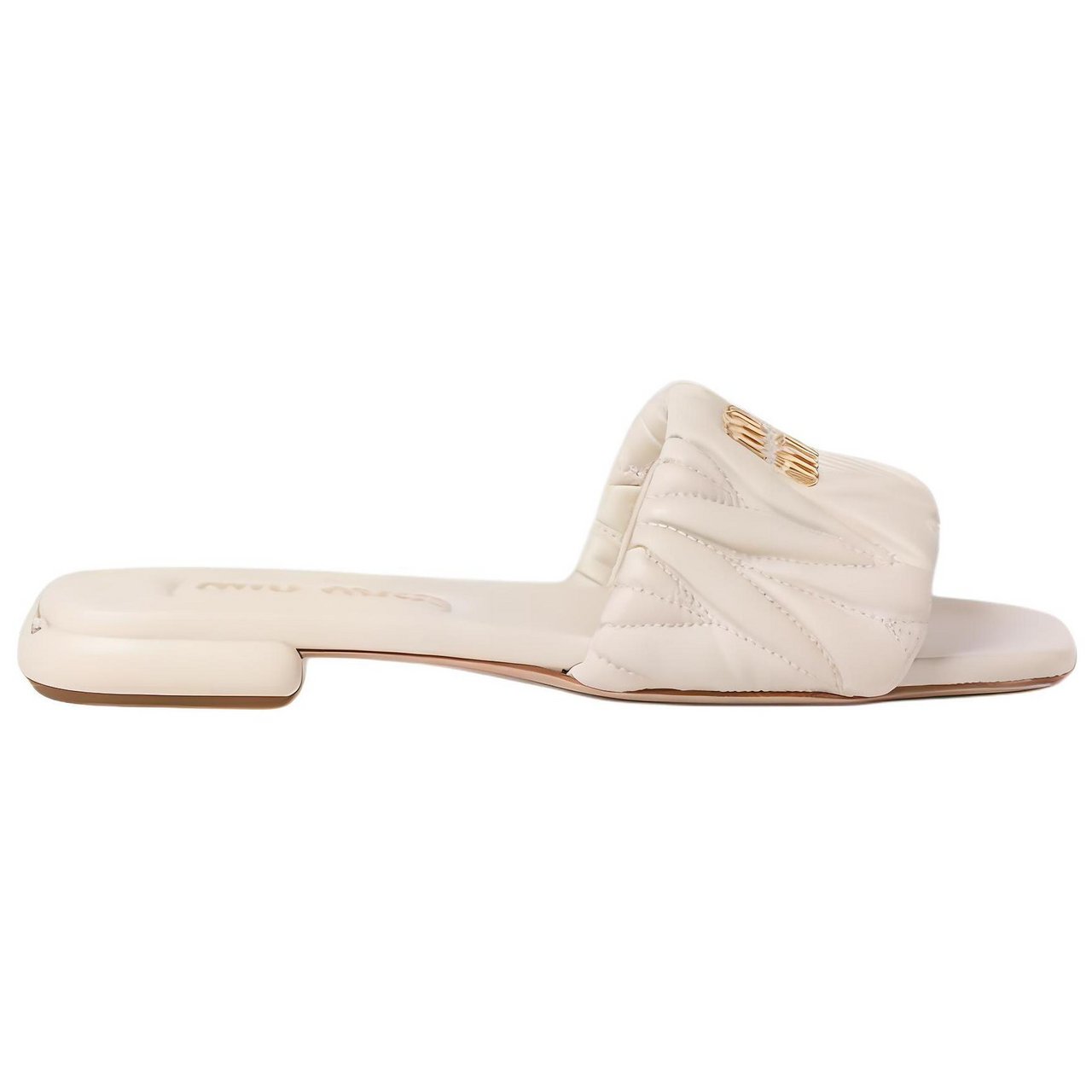 MIU MIU Matelassé Slide Slippers Women's White