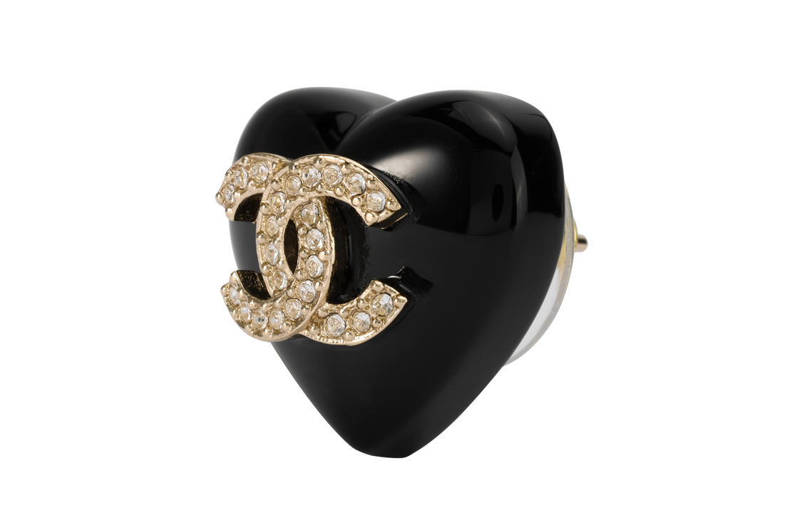 CHANEL 2022 Resin Rhinestone Cc Heart Push Back Earrings Costume Earrings