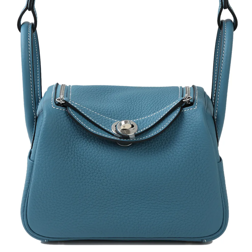 HERMES Lindy Taurillon Clemence Leather Handbag Shoulder Bag Crossbody Bag Mini Women's D2 New Bleu Jean Denim Blue