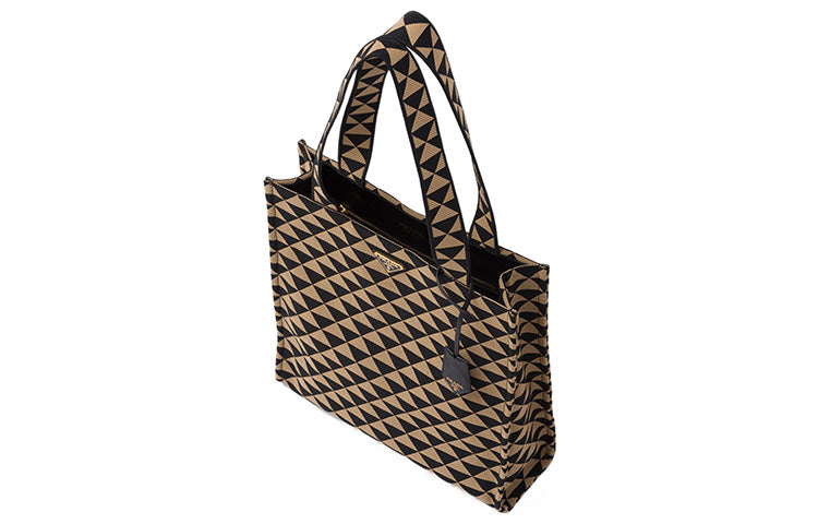 PRADA Symbole Leather Tote Bag Shopping Bag Shoulder Bag Handbag Men's Black/Beige Yellow