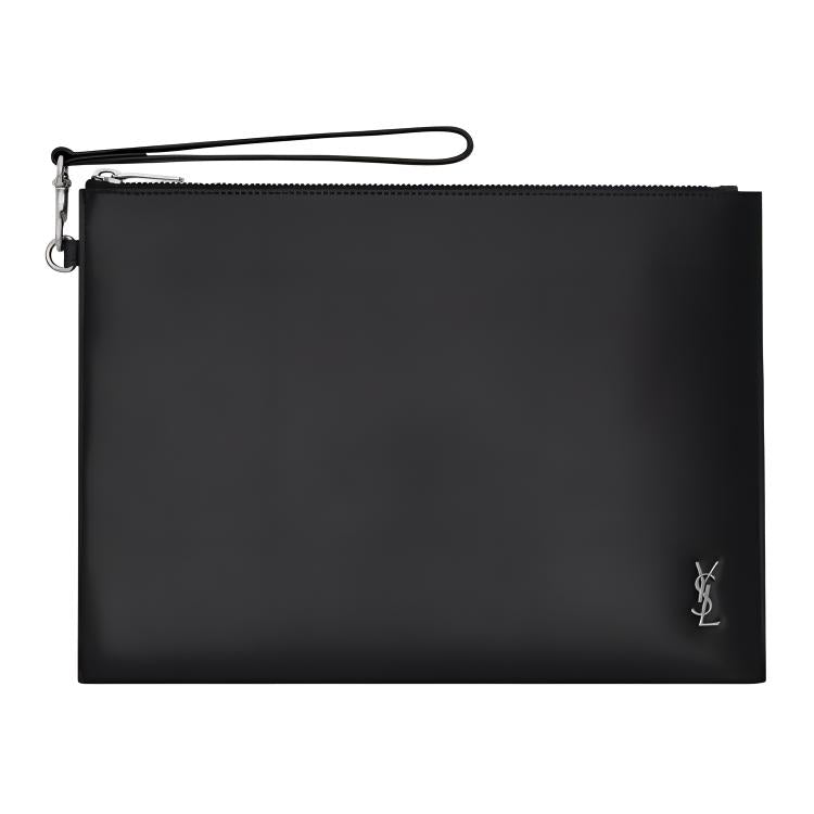 SAINT LAURENT CASSANDRE Cow Split Leather Clutch Regular Unisex Black