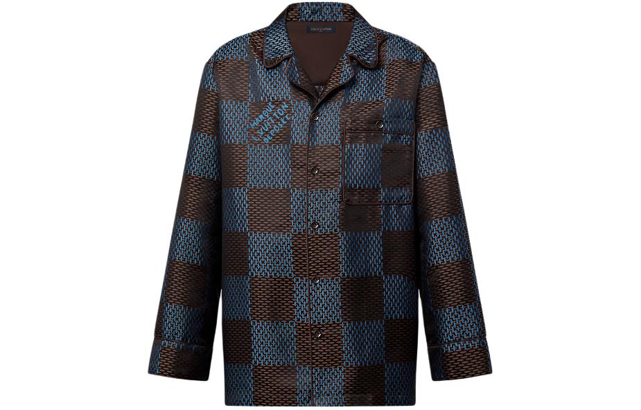 LOUIS VUITTON Long Sleeved Damier Silk Pyjama Shirt