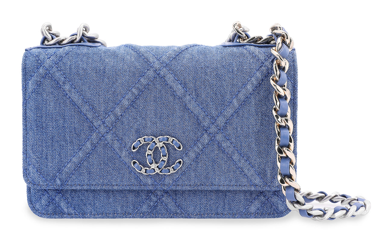 CHANEL 19BagWOC Denim Denim Chain Bag Shoulder Bag Crossbody Bag Wallet Women's Light Blue