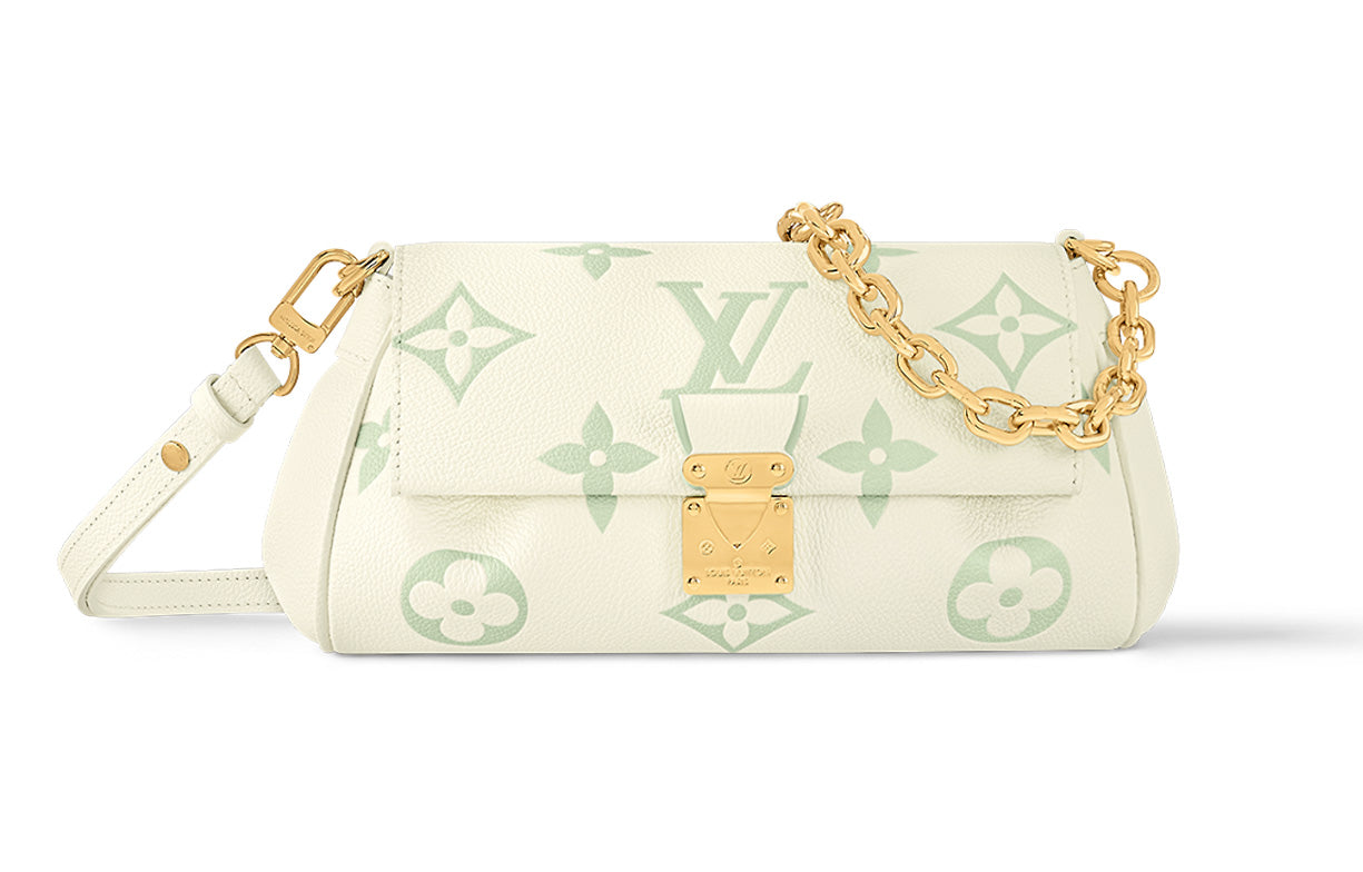 LOUIS VUITTON Favorite Embossed Cow Leather Dumpling Bag, Crossbody Bag, Shoulder Bag Women's Cream White & Green