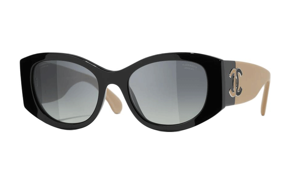 CHANEL Acetate Cat Eye Sunglasses Unisex Black