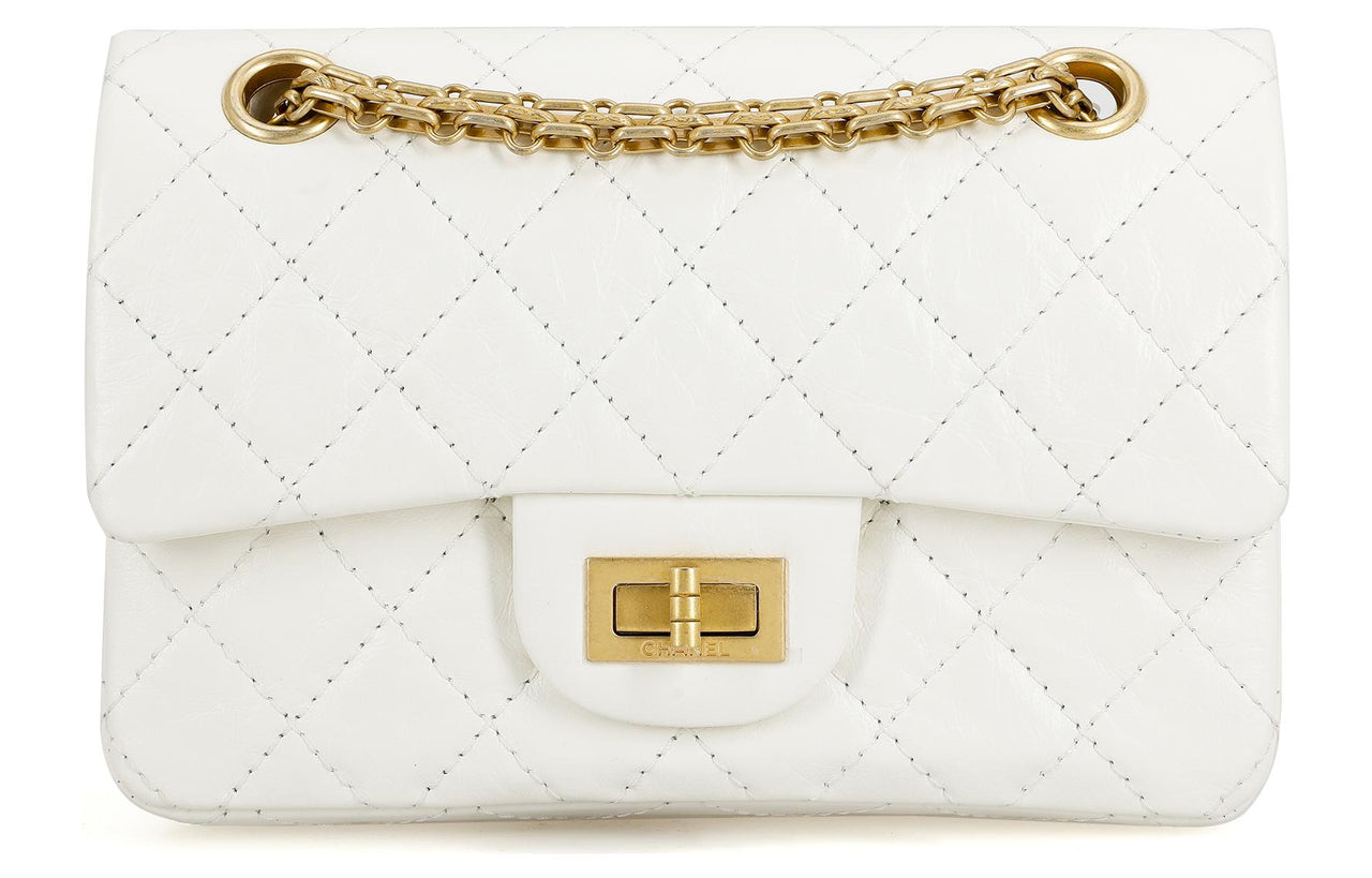 CHANEL 2.55 Calfskin Mouth Cover Bag Crossbody Bag Mini Women's White