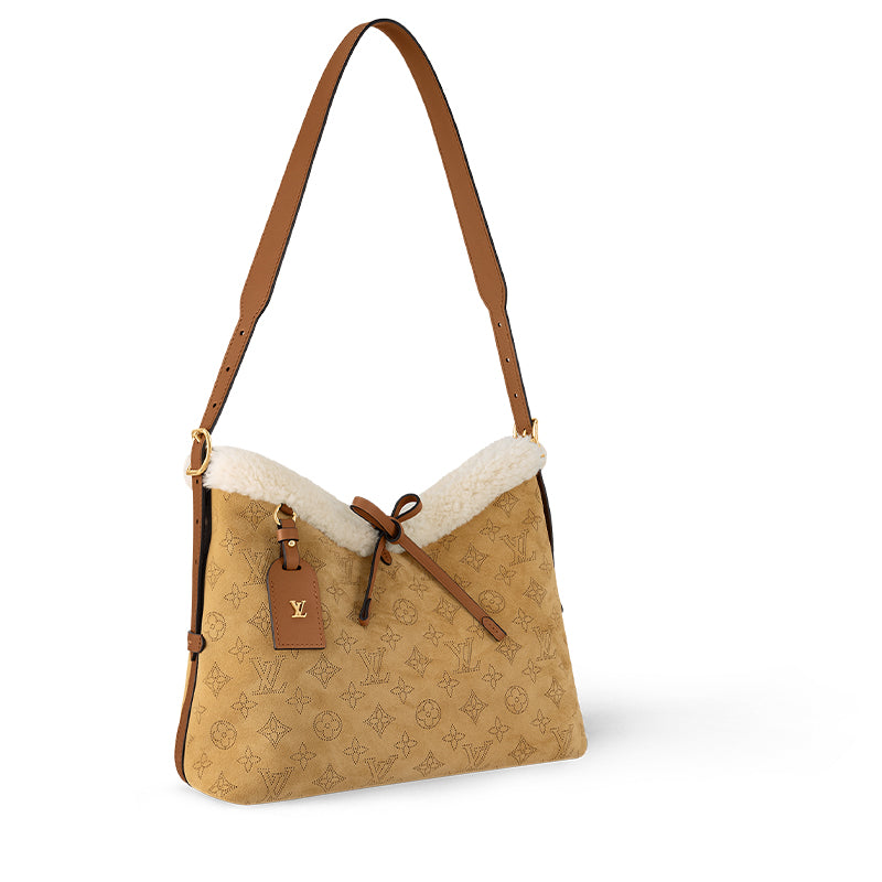 LOUIS VUITTON SKIing Collection Carryall Suede Sheepskin Handbag Shoulder Bag Small Size Women's Brown