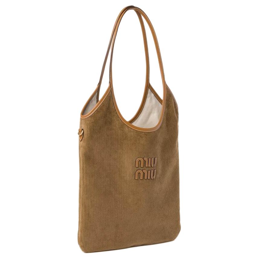 MIU MIU Corduroy Tote Bag Shopping Bag Shoulder Bag Handbag Women's Cinnamon Brown