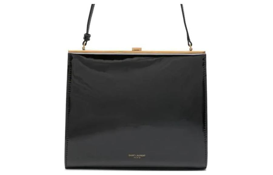 SAINT LAURENT LE ANNE MARIE Calfskin With Patent Leather Portable Crossbody Bag, Shoulder Bag Women's Black