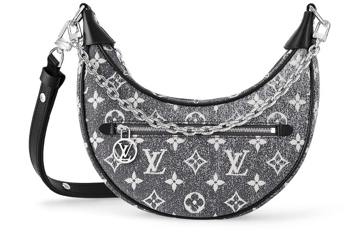 LOUIS VUITTON Loop Denim With Cow Leather Trim Pea Pod Shoulder Bag Handbag Shoulder Bag Women's Gray