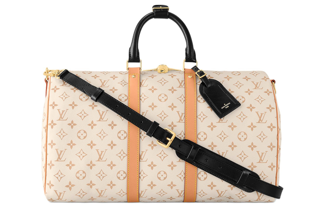 LOUIS VUITTON Keepall Coated Canvas Cow Leather Patchwork Trim Handbag Shoulder Bag Crossbody Bag Travel Bag Women's