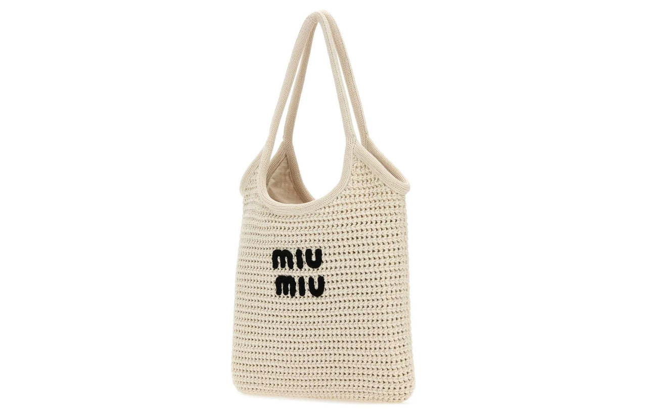 MIU MIU 100% Cotton One Shoulder Handbag Women's Ecru