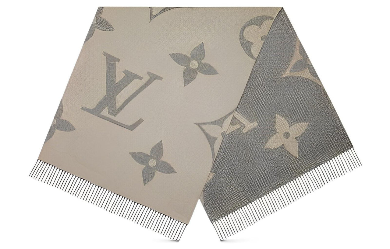 LOUIS VUITTON Wool Knit Scarf Men's Ecru Gray