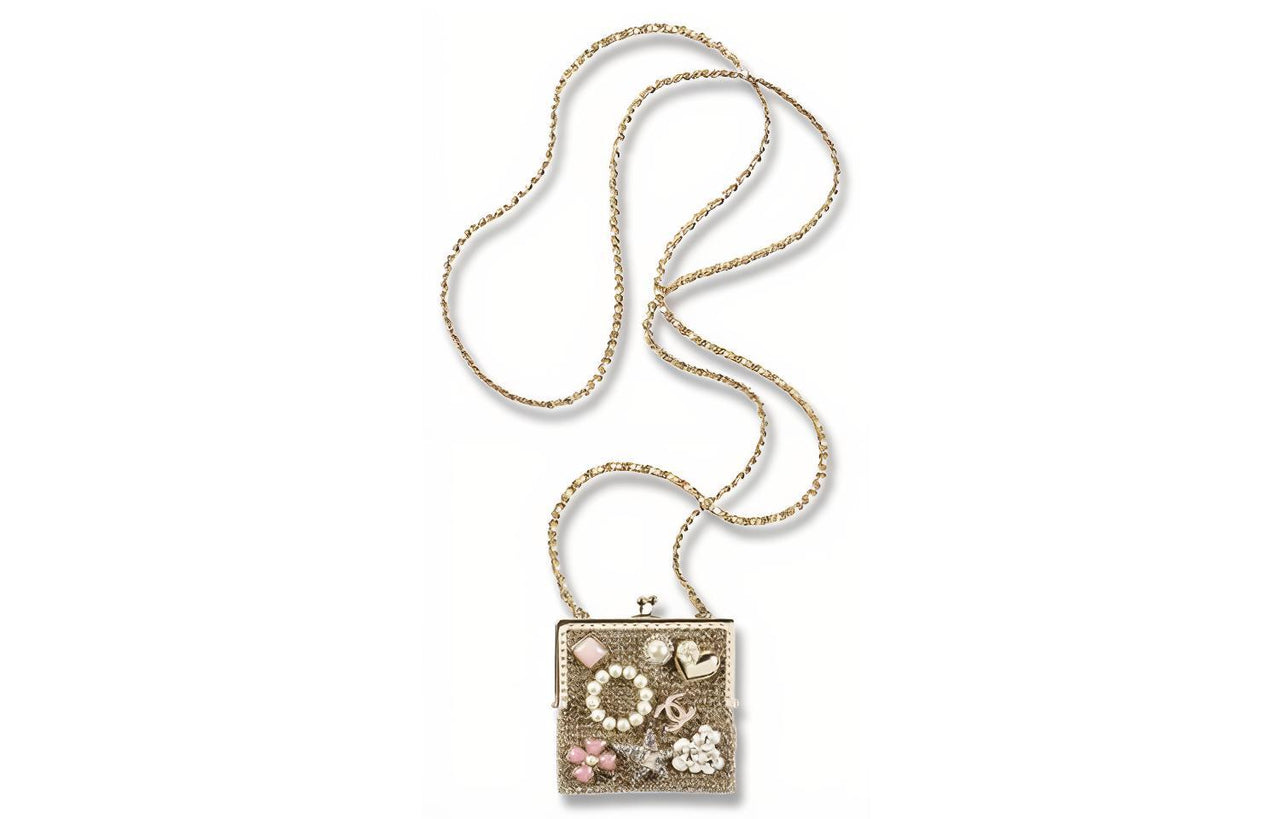 CHANEL 22A Early Autumn Metal Chain Crossbody Bags Women's Gold White/Red/Pink