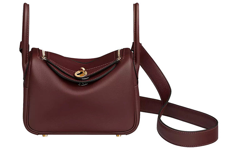HERMES Lindy Swift Calfskin Handbag Shoulder Bag Crossbody Bag Mini Women's 0GRougesellier Saddle Red