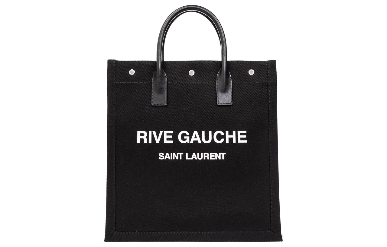 SAINT LAURENT Rive Gauche Canvas With Calfskin Tote Bag, Shopping Bag, Canvas Bag, Handbag Men's Black