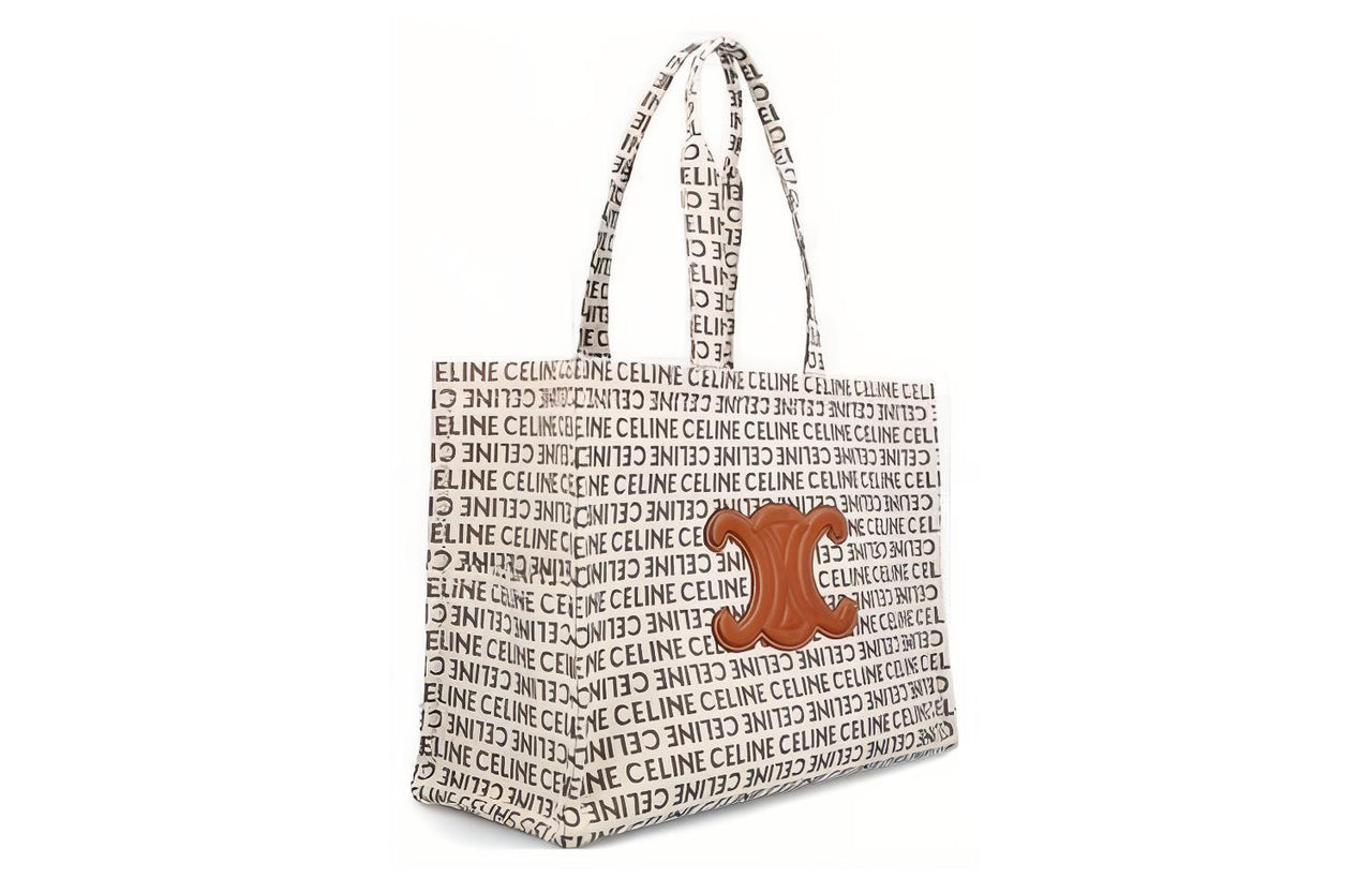 CELINE Fabric With Calfskin Tote Bag, Shopping Bag, Handbag Tubas Women's Beige/Brown