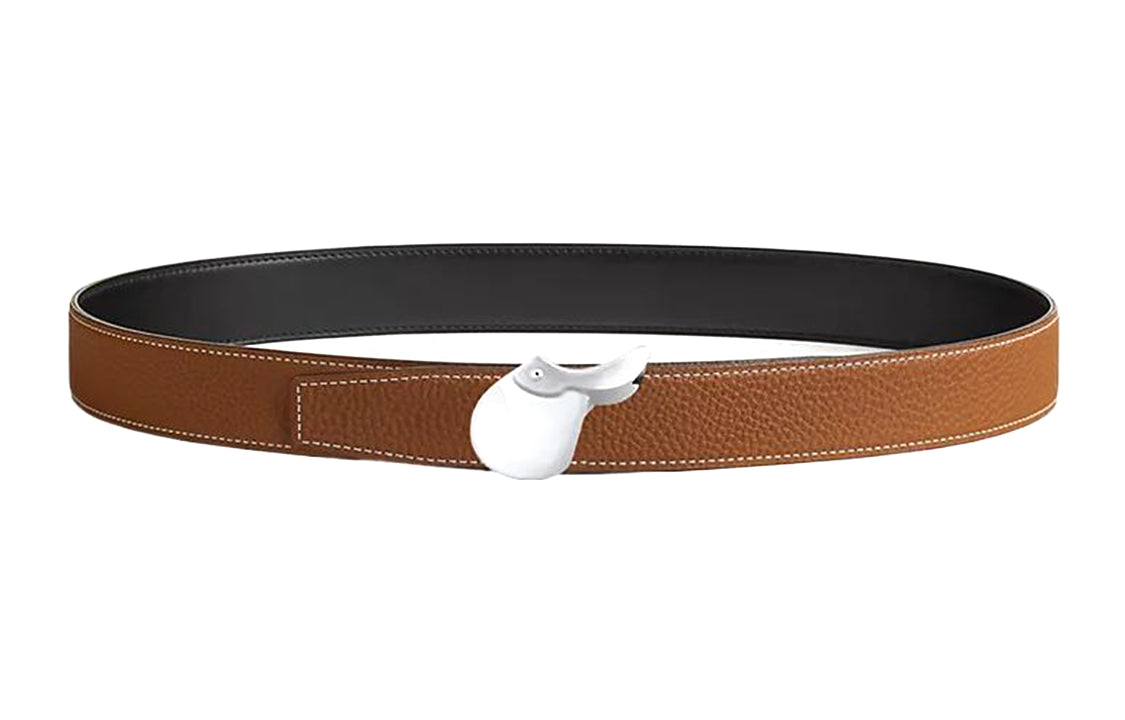 HERMES Leather Leather Belts Unisex Umber Width: 3.2cm