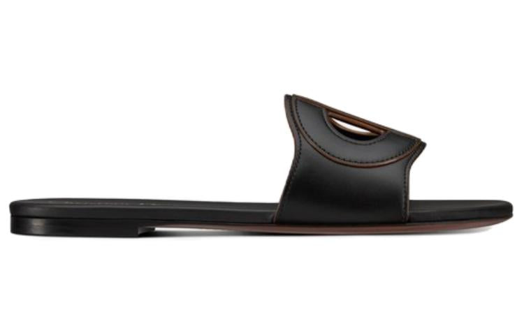 DIOR D Club Genuine Leather Sole Odor Resistant Slide Slippers Women's Black