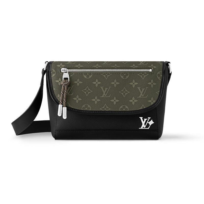 LOUIS VUITTON Pulse Cow Leather With Coated Canvas Messenger Bag Shoulder Bag Crossbody Bag Men's Khaki & Black