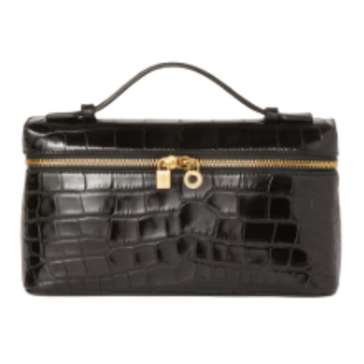 Loro Piana Small Crocodile Leather Handbag Crossbody Bag Women's Black