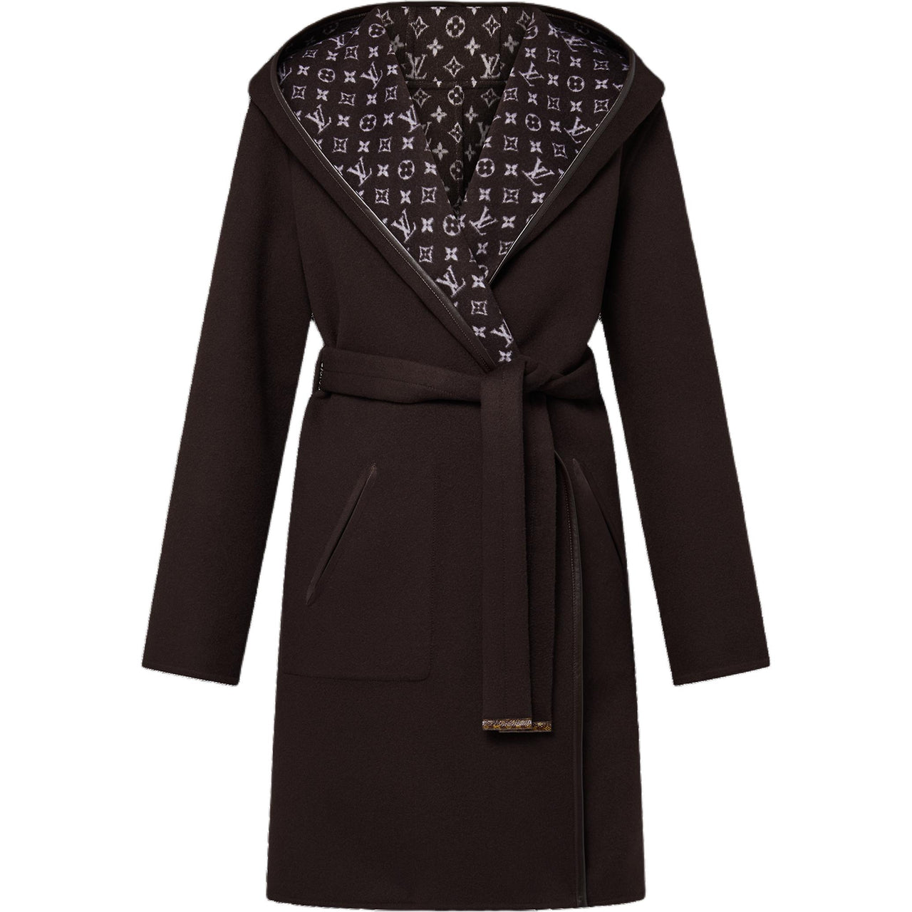 LOUIS VUITTON Reversible Signature Hooded Wrap Coat