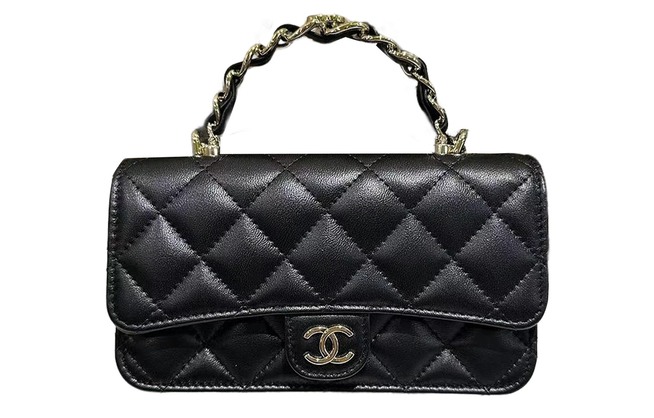CHANEL WOC Sheepskin Handbag Shoulder Bag Crossbody Bag Mini Women's Black