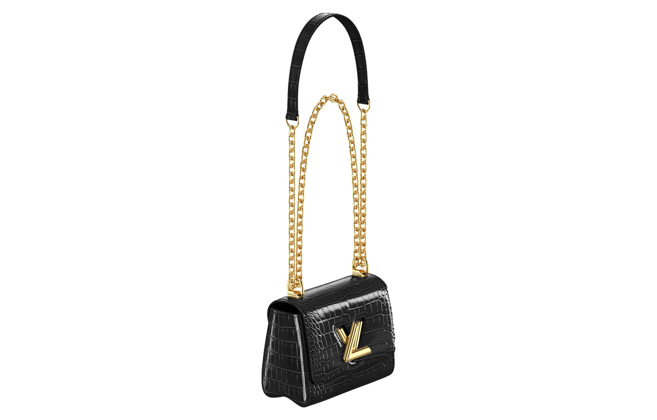 LOUIS VUITTON Twist Short Snouted Crocodile Leather Chain Bag, Crossbody Bag, Shoulder Bag Women's Black