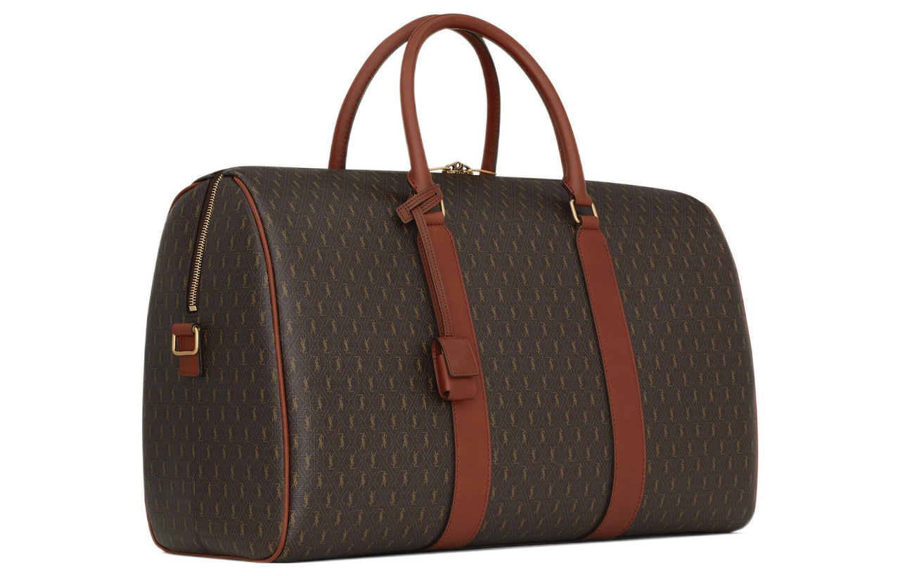 SAINT LAURENT Canvas Vegetable Tanned Leather Luggage Bag Handbag Men's Khaki Brown/Earth Brown