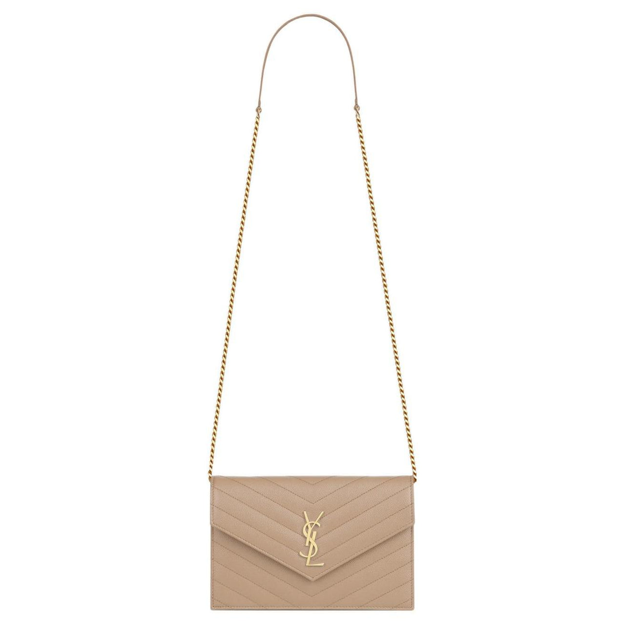 SAINT LAURENT Leather Chain Wallet, Crossbody Bag, Shoulder Bag Women's Dark Beige