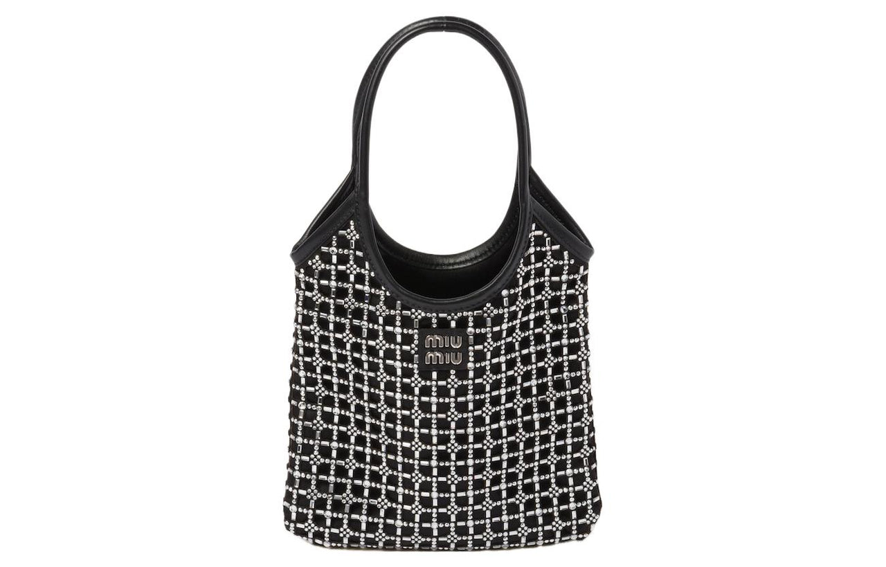 MIU MIU Satin With Textile Handbag Women's Black