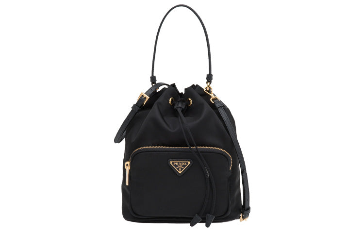 PRADA Re-Nylo Nylon And Leather Drawstring Bag Handbag Shoulder Bag Crossbody Bag Regular Women's Black
