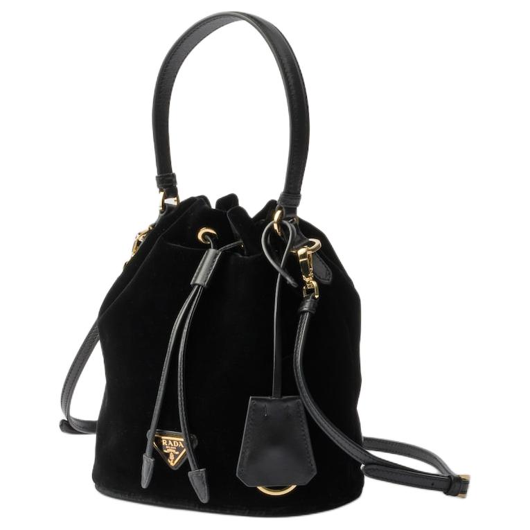 PRADA Velvet Bucket Bags Shoulder Bag Crossbody Bag Handbag Mini Women's Black