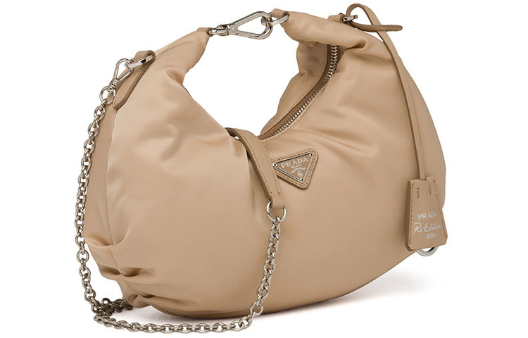 PRADA Nylon Fabric Crossbody Handbag Women's Cameo Brown Beige