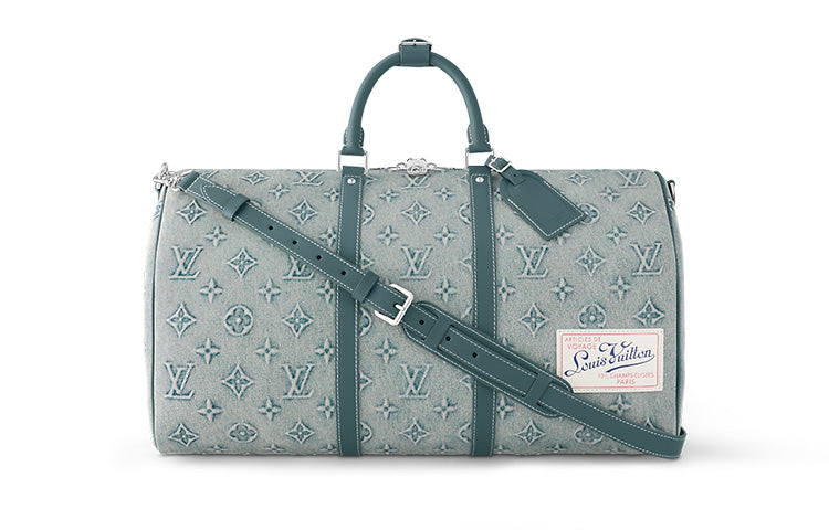 LOUIS VUITTON Keepall Bandouliere 50 Monogram Washed Denim Coated Canvas