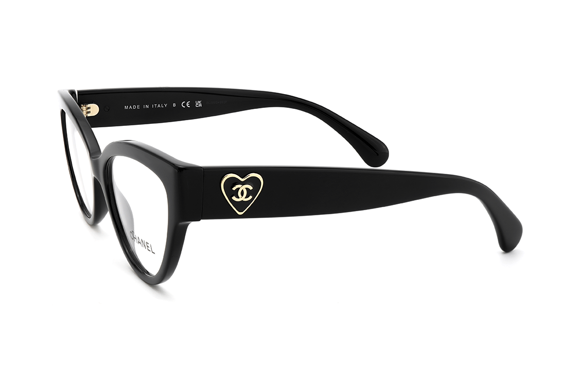 CHANEL Plate Frame Cat Eye Eyeglass Frames Unisex Black